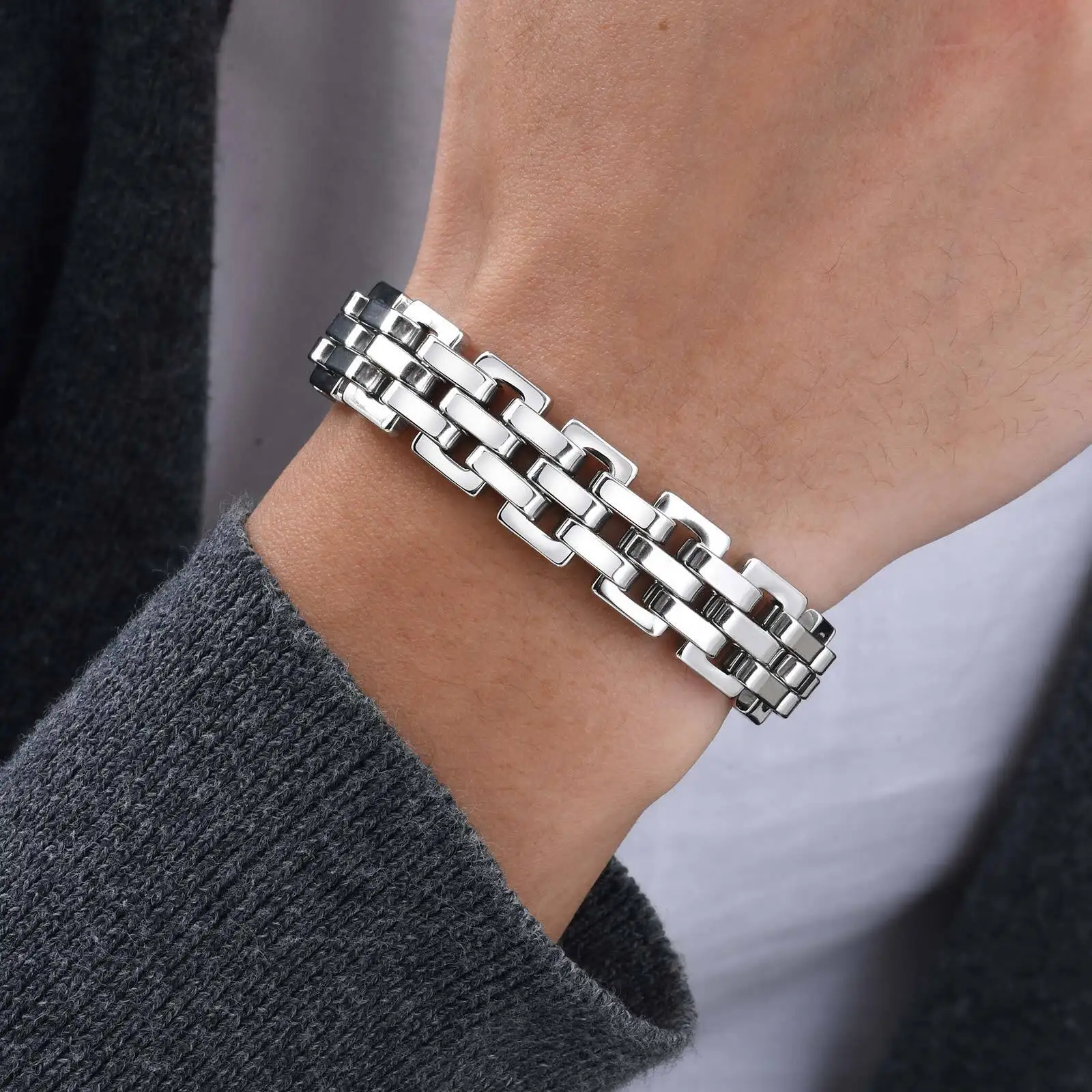 Vnox 9mm/11mm/13mm Watch Band Links Bracelets for Men Boys, Chunky Heavy Stainless Steel Chain Wristband, Gentle Business Gift