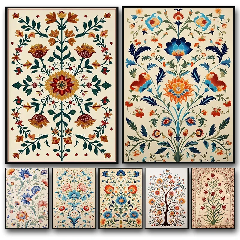 Vintage Floral Palace Motifs Poster Canvas Painting Print Abstract Boho Gallery Wall Art Picture Living Room Home Decor Mural