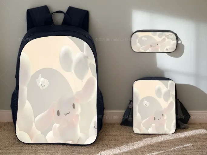 Cinnamoroll 3 in 1 Large Capacity Backpack+Side Bag+Pencil Box Set,Classic Trendy Schoolbag Cartoon Rucksack for Boy,Girl