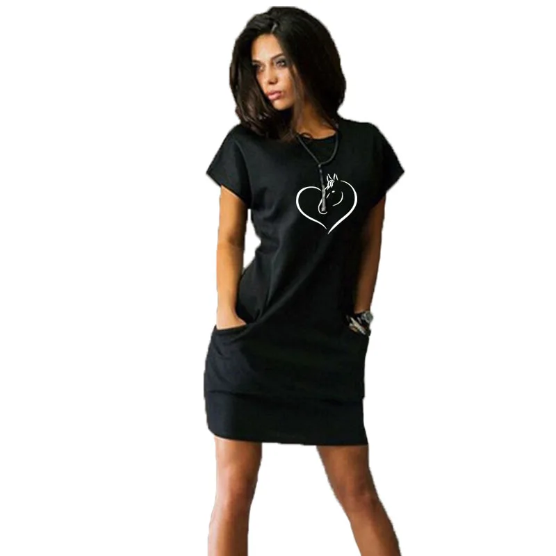 패셔너블하고 편안한 캐주얼 드레스, 여름 신작 프린트 풀오버 티셔츠, 여성 드레스, 비치 드레스, 아시아 사이즈