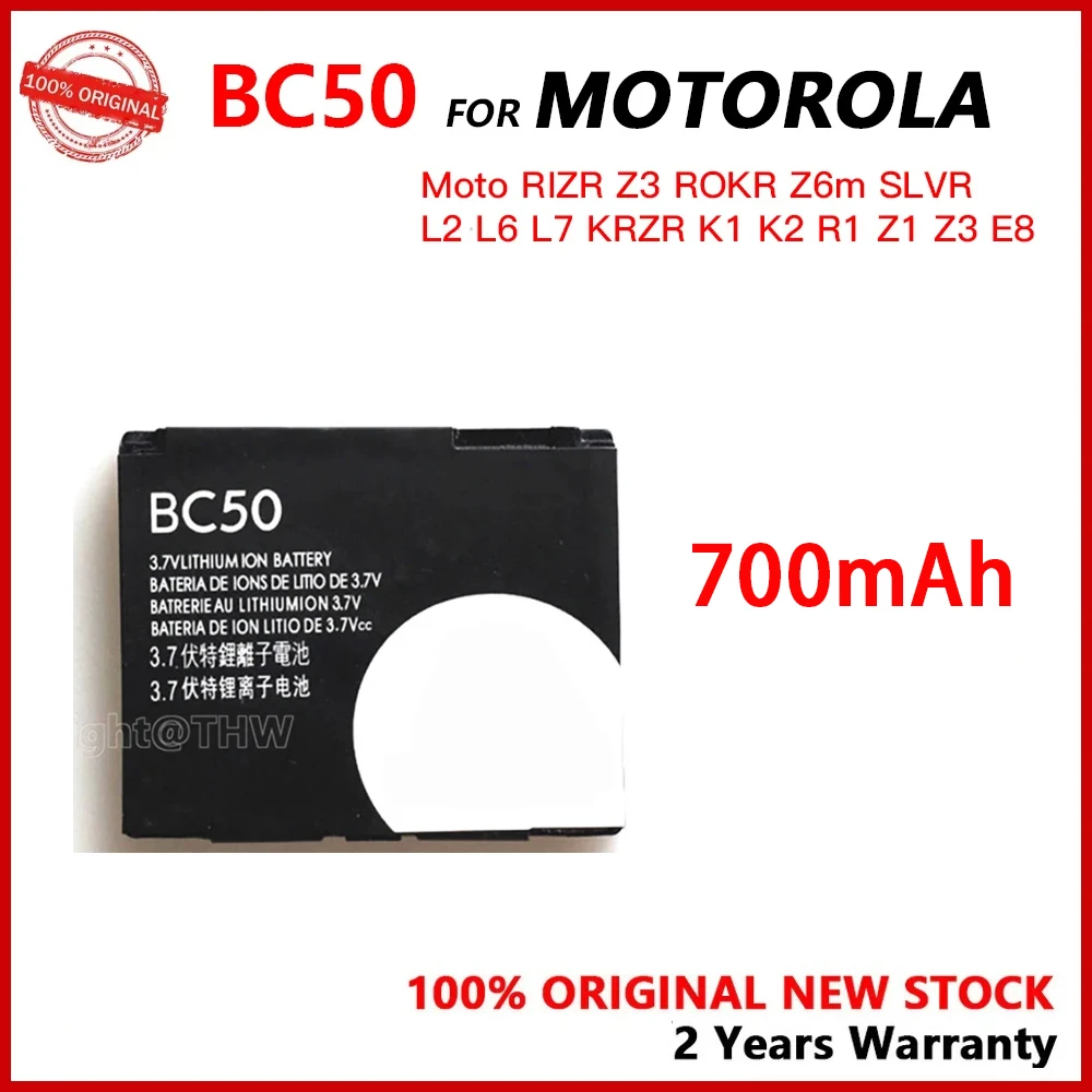 

100% New Battery 700mAh BC50 For Motorola Moto RIZR Z3 ROKR Z6m SLVR L2 L6 L7 KRZR K1 K2 R1 Z1 Z3 E8 Replacement Batteries