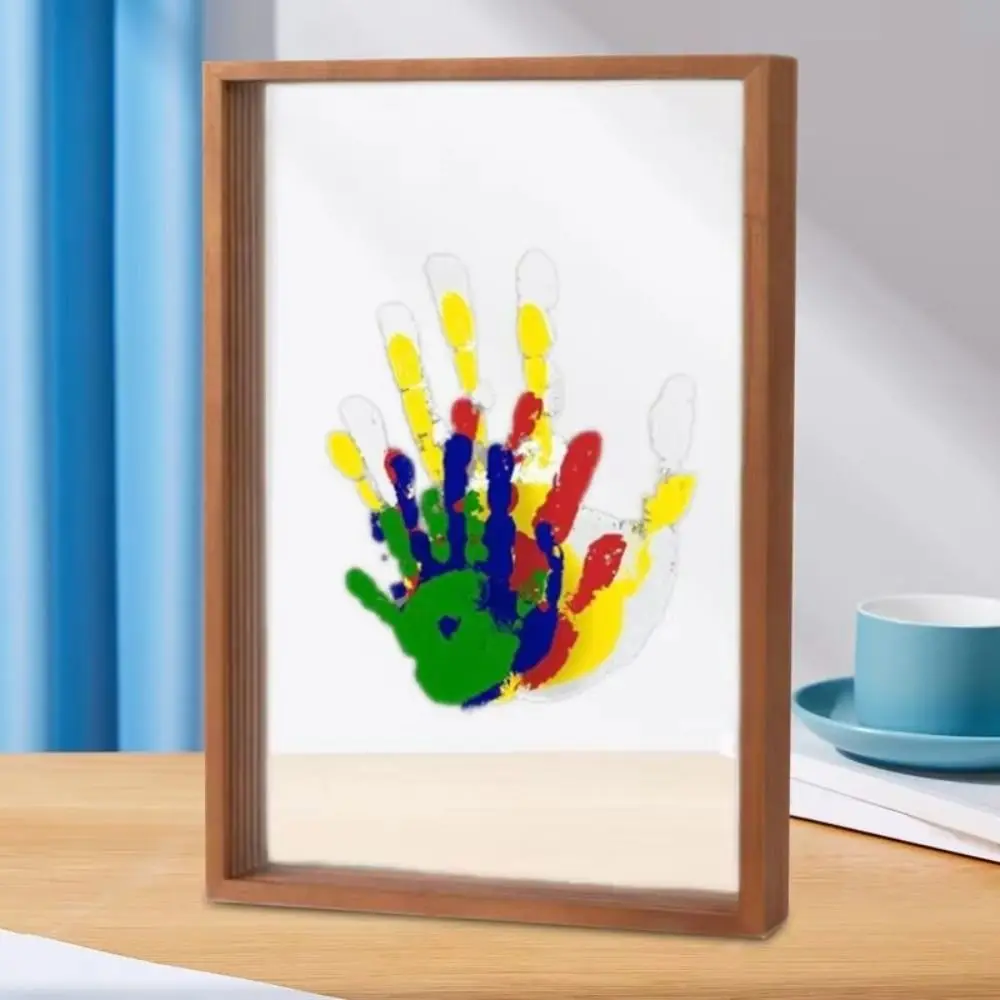 Durable Wooden Frame Handprint Photo Frame Kit  Family Handprint Kit Transparent Photo Frame with 6 Paints Pen Eraser Paintbrush