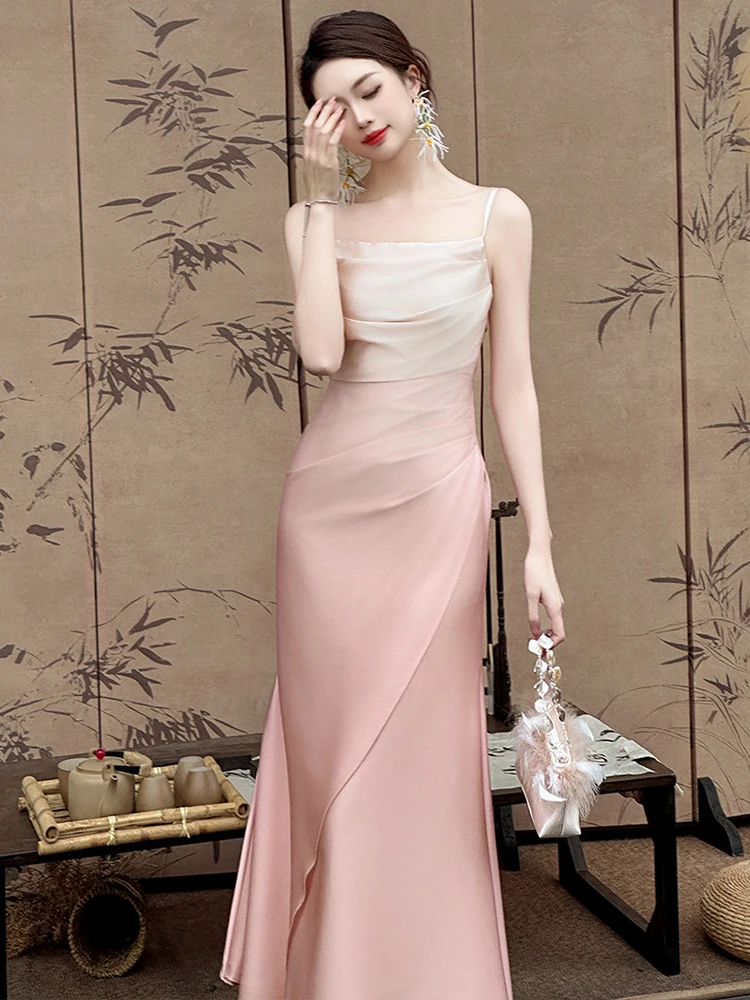 Summer Lady Beach Holiday Evening Dress Women Clothing Sweet Chic Sexy Strap Folds Slim Maxi Party Birthday Vestidos Fiesta Robe