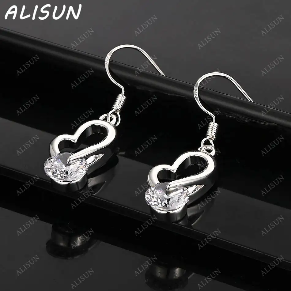 

ALISUN 925 Sterling Silver Zircons Hearts Earrings Drop Earrings For Women Creativity Gift Street All-match Party And Daily Wear