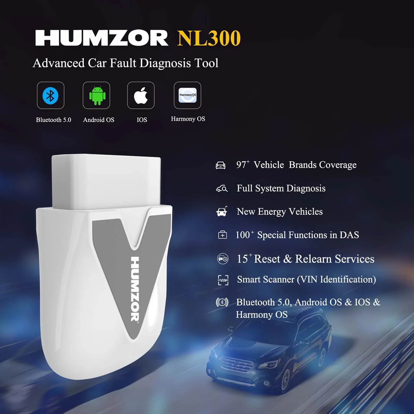 Humzor NEXZSCAN NL300 NL500 Full Version With OBD Diagnoses ECU Coding OBD2 Code Reader and Multi-Reset Functions Free Sof