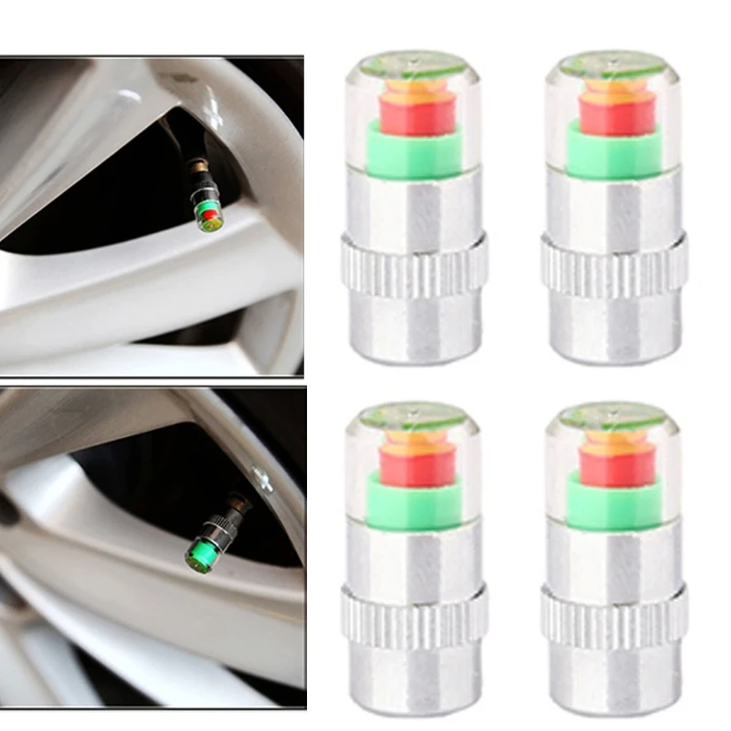 QM82 Auto Car Tire Pressure Guage Cap Sensor Indicator Alert Monitoring Tool Tyre Cap Indicator Alert Air Pressure Gauge 4pcs