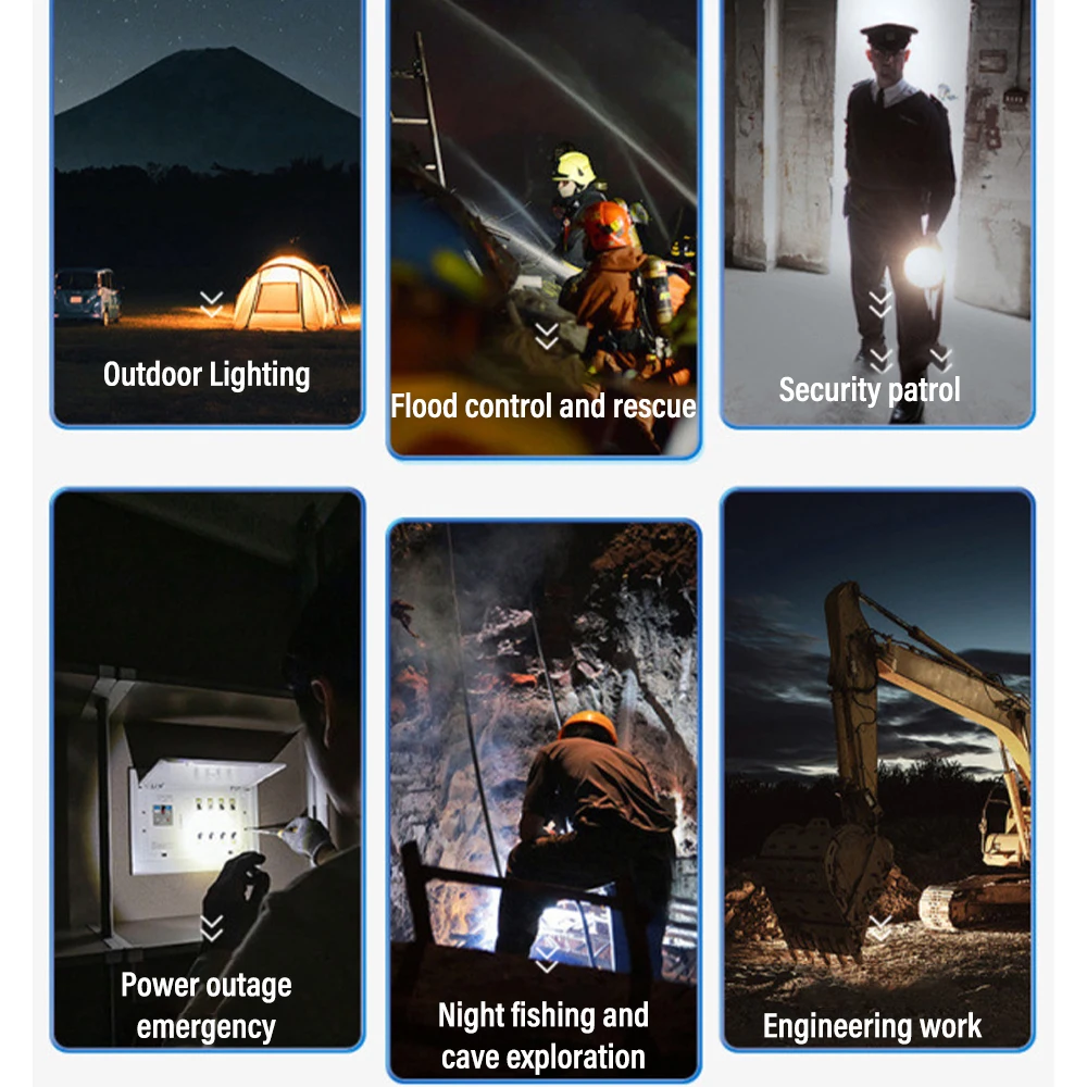 High Power Handheld LED Searchlight Super Bright Solar Flashlight 4 Light Colors Waterproof Outdoor Lighting for Adventure