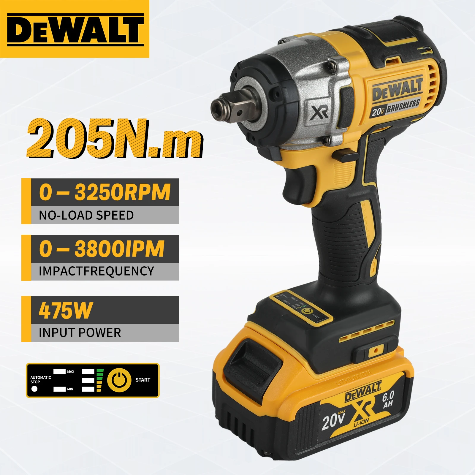 

DEWALT DCF880 20 В Бесщеточный ударный шуруповерт205 Нм Крутящий момент 0-3250 об/мин 1/4 "Цилект для автомобильного затяжки и строительного крепления болтов