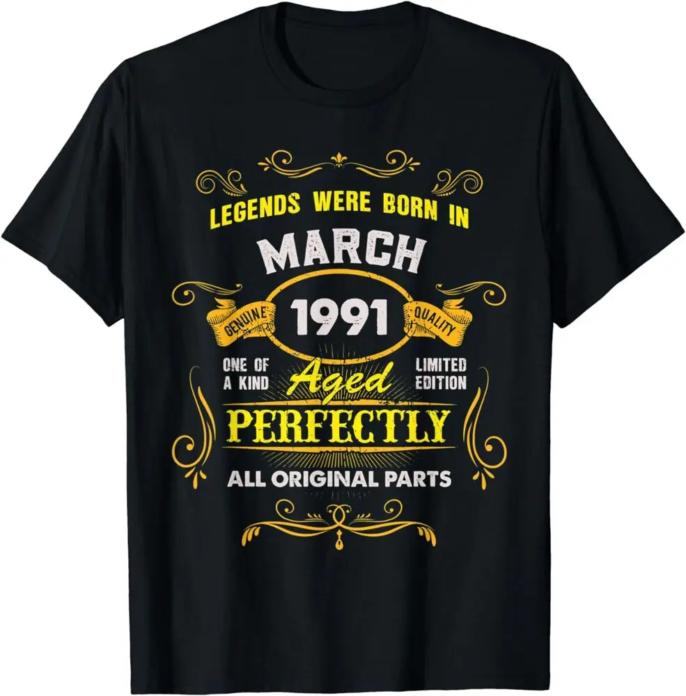 

32 Years Old For 32nd Birthday Awesome Since March 1991 T-Shirt for Men Clothing Women Tees Unisex Summer Short Sleeve