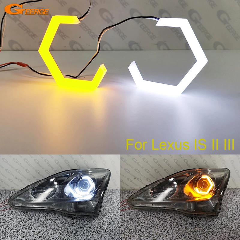 

For Lexus IS II III C F 200T 250 300 350 Ultra Bright A/W Switchback Turn Signal Cotton Hex LED Angel Eyes Halo Rings Light