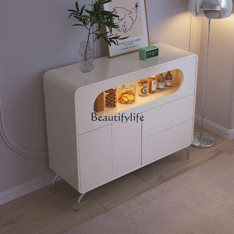 

02 Household Large Capacity Kitchen Cabinet Cream Style White Storage Locker