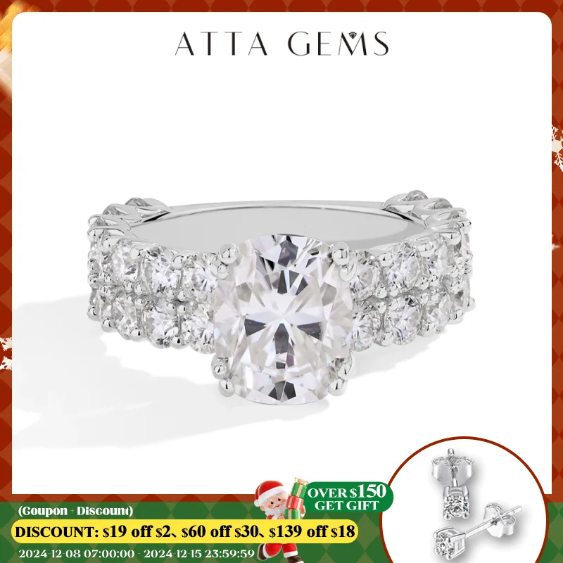 

ATTAGEMS Luxury Cushion Cut 10*8mm Moissanite Diamond Rings For Women S925 Sterling Silver Engagement Jewelry Gift Top Quality