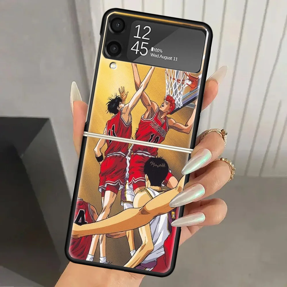 Slam Dunk Basketball Anime Hard PC Phone Case For Samsung Galaxy Z Flip 6 5 4 3 Black Cover ZFlip6 Flip5 Flip4 5G Foldable Print