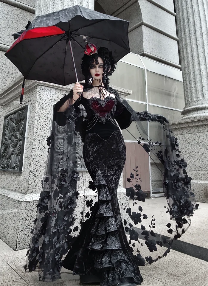 

Blood Supply Original Retro Palace Style Goth Velvet Tube Top Dress Mermaid Dress Halloween Winter Subculture Sexy Hot Girl Sets