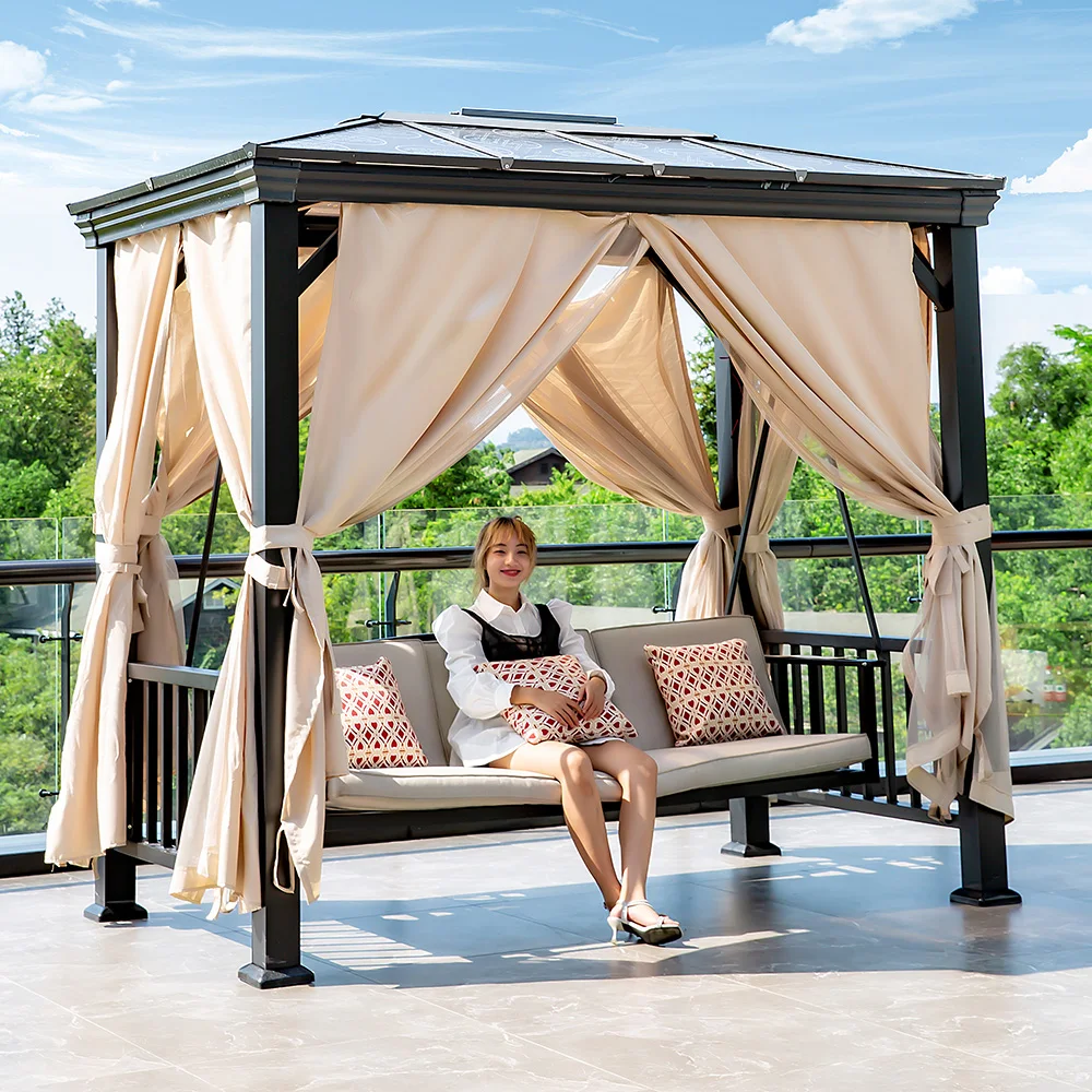 

Swing Outdoor Courtyard Garden Balcony Outdoor Rainproof Solar Cast Aluminum Hanging Chair Double Rocking Chair