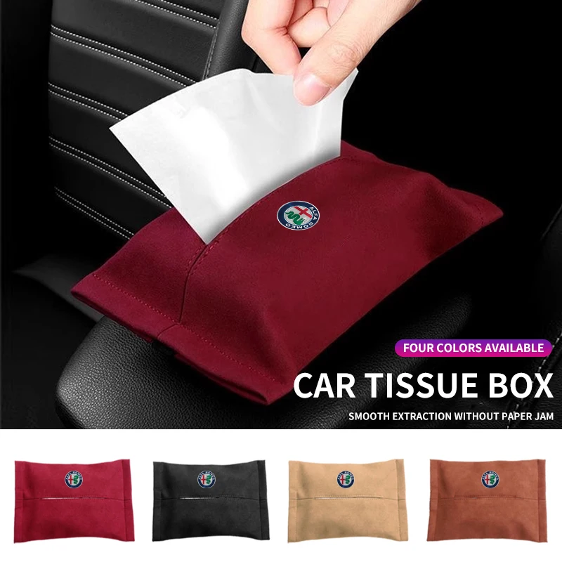 Car Logo Tissue Box Paper Storage Bag Organizer Accessories For Alfa Romeo 159 147 Giulietta Stelvio 4C MITO 156 Giulia GT