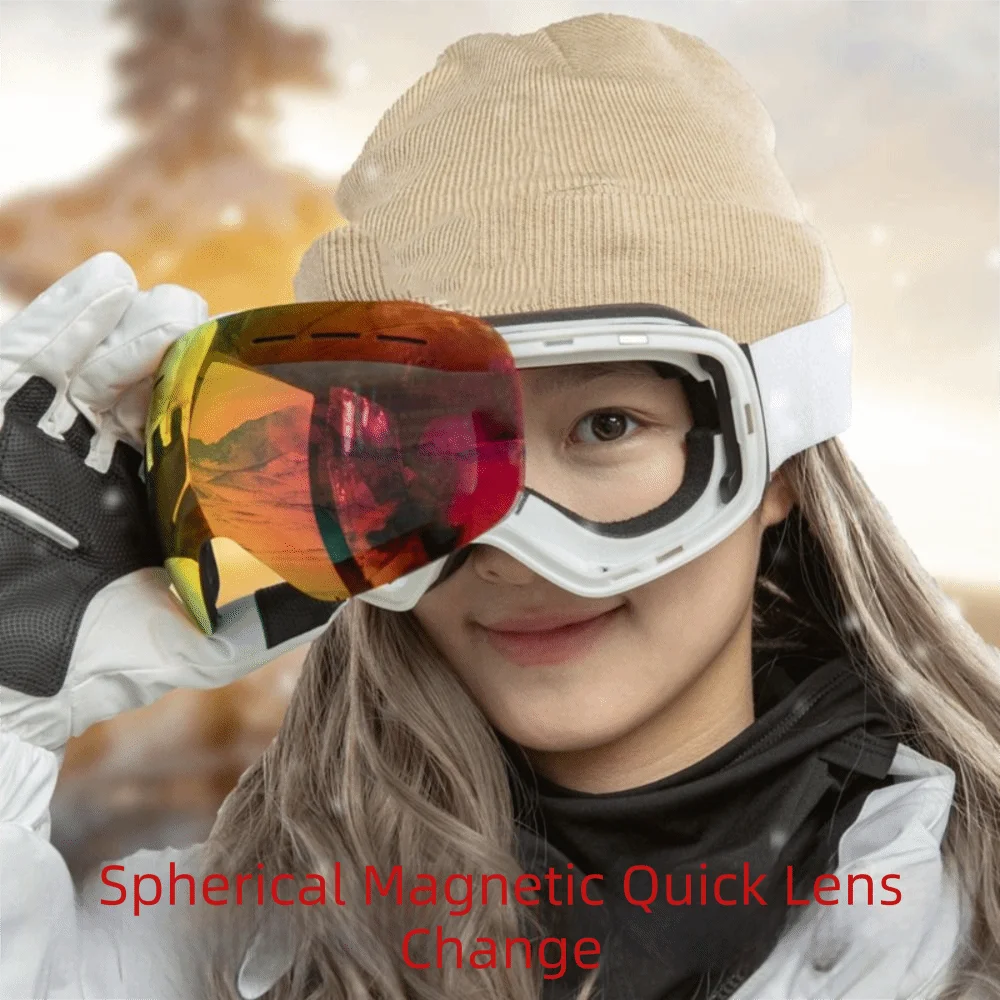 New Windproof Clip-On Ski Goggles Double Layers Anti-Fog Anti-Fog Ski Goggles Big Ski Mask Magnetic Clip-On Goggles Winter