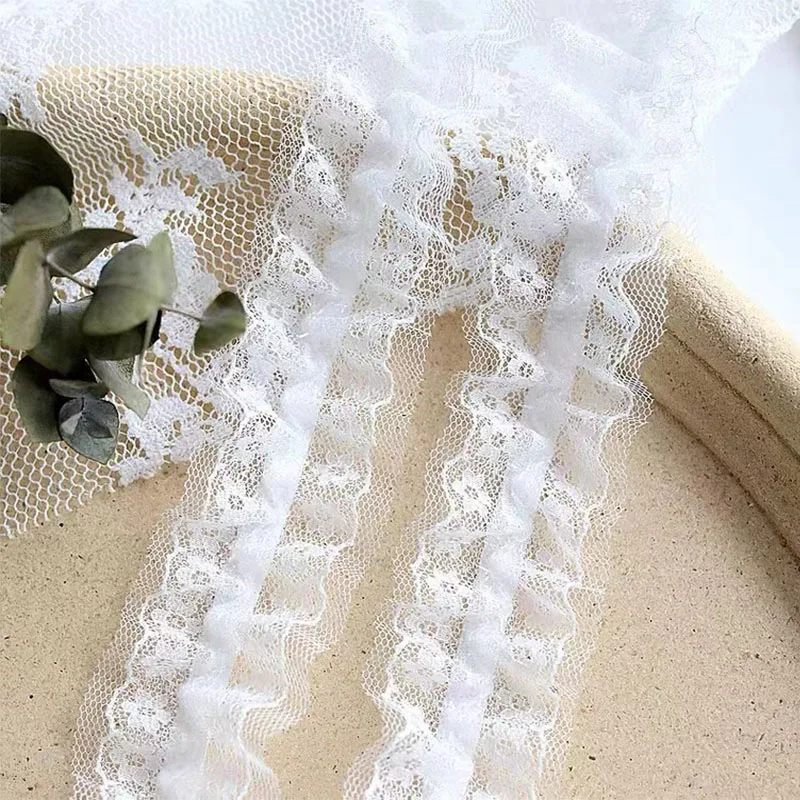 4CM Wide HOT Embroidery Elasticity Tulle Lace Fabric Trim Ribbon DIY Sewing Ruffle Applique Collar Dubai Dress Guipure Decor