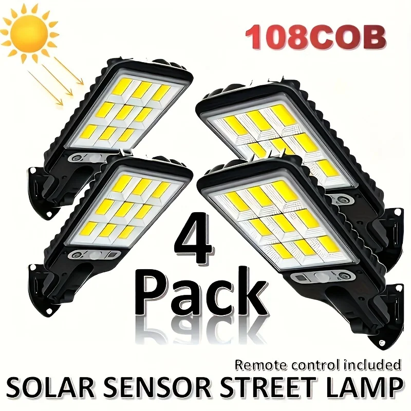

4pcs Solar Motion Lights Remote IP65 Waterproof Outdoor Security Bright Lighting Garden Garage Yard Pathway Solar Powered