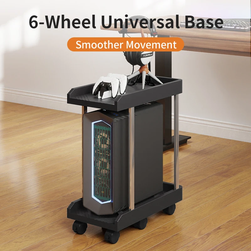 Computer Tower Stand, Mobile Base, Heightened & Moisture-Proof, Dual-Layer Under Desk Storage Rack