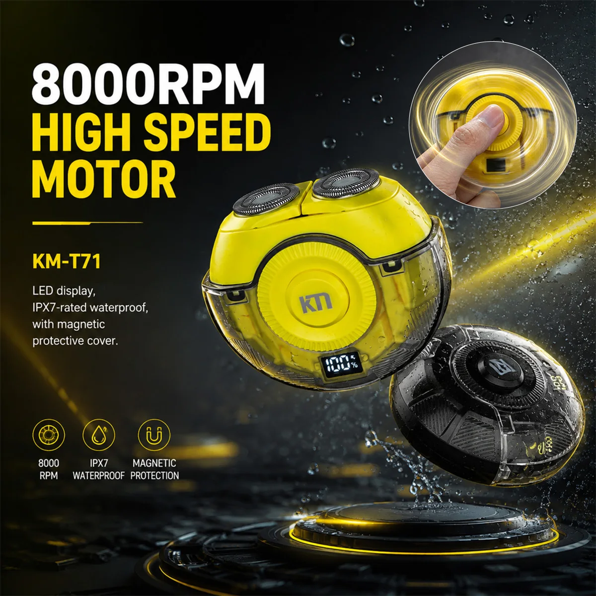 barbeador-eletrico-mini-kemei-t71-para-homens-fidget-spinner-ipx7-a-prova-d'Agua-uso-Umido-e-seco-barbeador-portatil-para-viagem-recarregavel-presente-para-homens