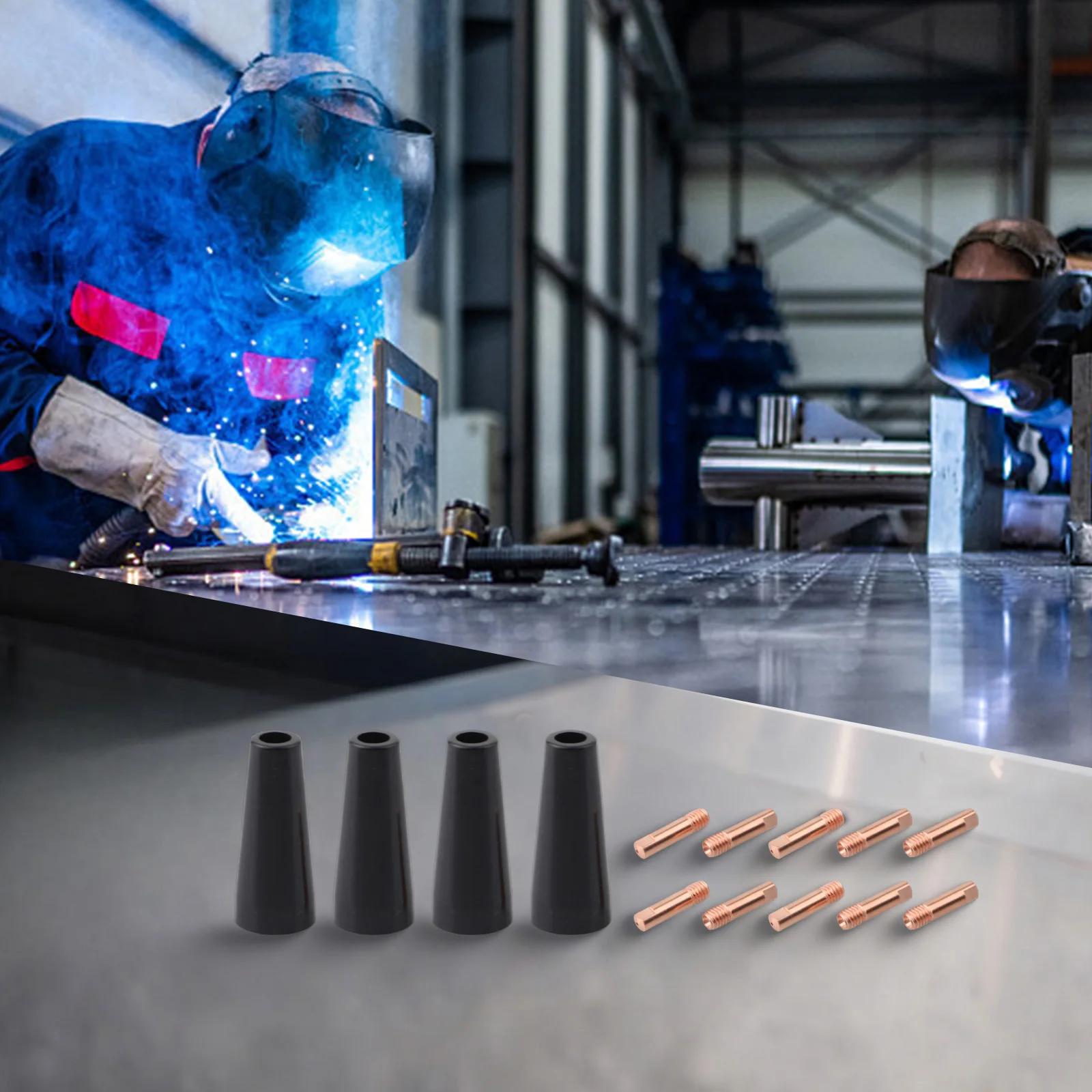 Gasless Nozzle Tips for MIG Welding 4 Nozzles and 10 Copper Tips Designed to Work with For 14AK and 15AK Welding Equipment