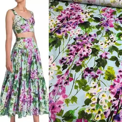 145cm Width Fashion Bellflower Printed Cotton Fabric For Women Dress Blouse Pants Stoffa Tuch DIY Cloth Sewing Material