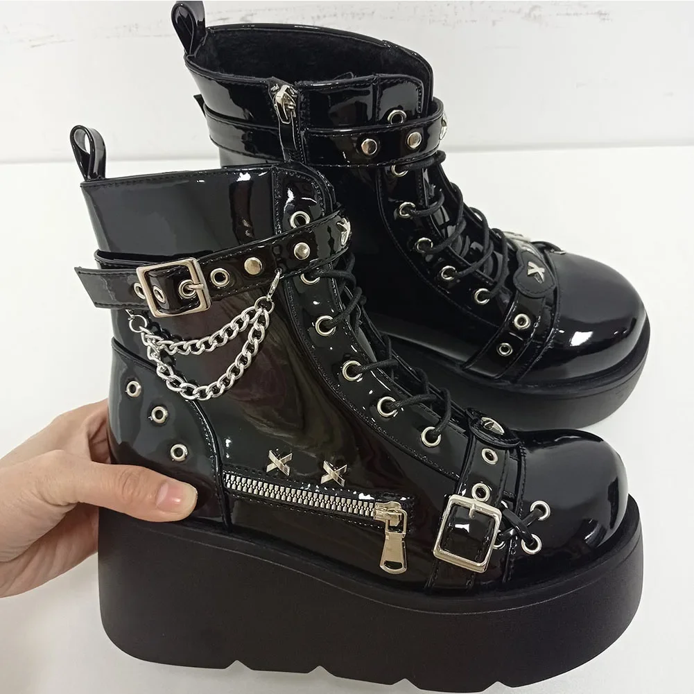 New Gothic Style Platform Vampire Cosplay Women Mid-calf Boots 2024 Winter Wedges Comfy Women Motorcycle Boots Shoes