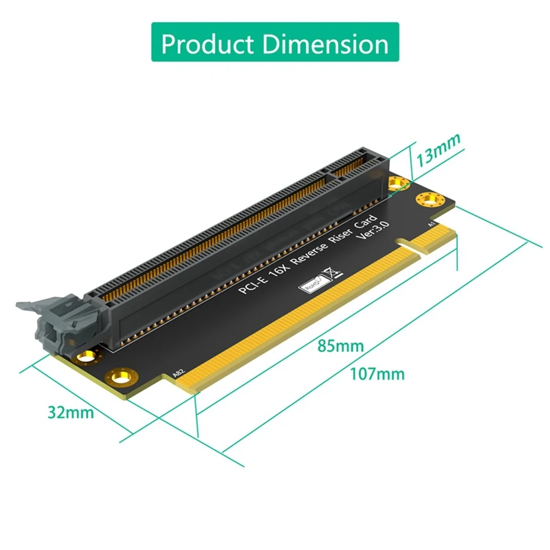 Cartão Riser para Servidor 2U, Macho para Fêmea, Plástico, PCI-E, 16X, 3.0, 90 Graus Reverso para Servidor 2U, Direção de Instalação Sobre CPU