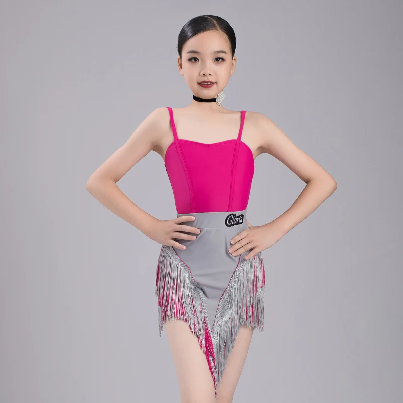 

Girls Professional Latin Dance Dress Kids Competition Clothes Sling Tops Tassel Skirt Samba Rumba Stage Performance Wear DL10835