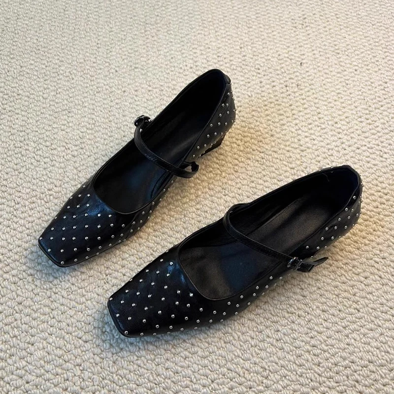 

Women Square Toe High Heels Sandals Summer Mary Jane Shoes Elegant 2025 Designer Dress Shallow Leather Shoes Chunky Mujer Shoes
