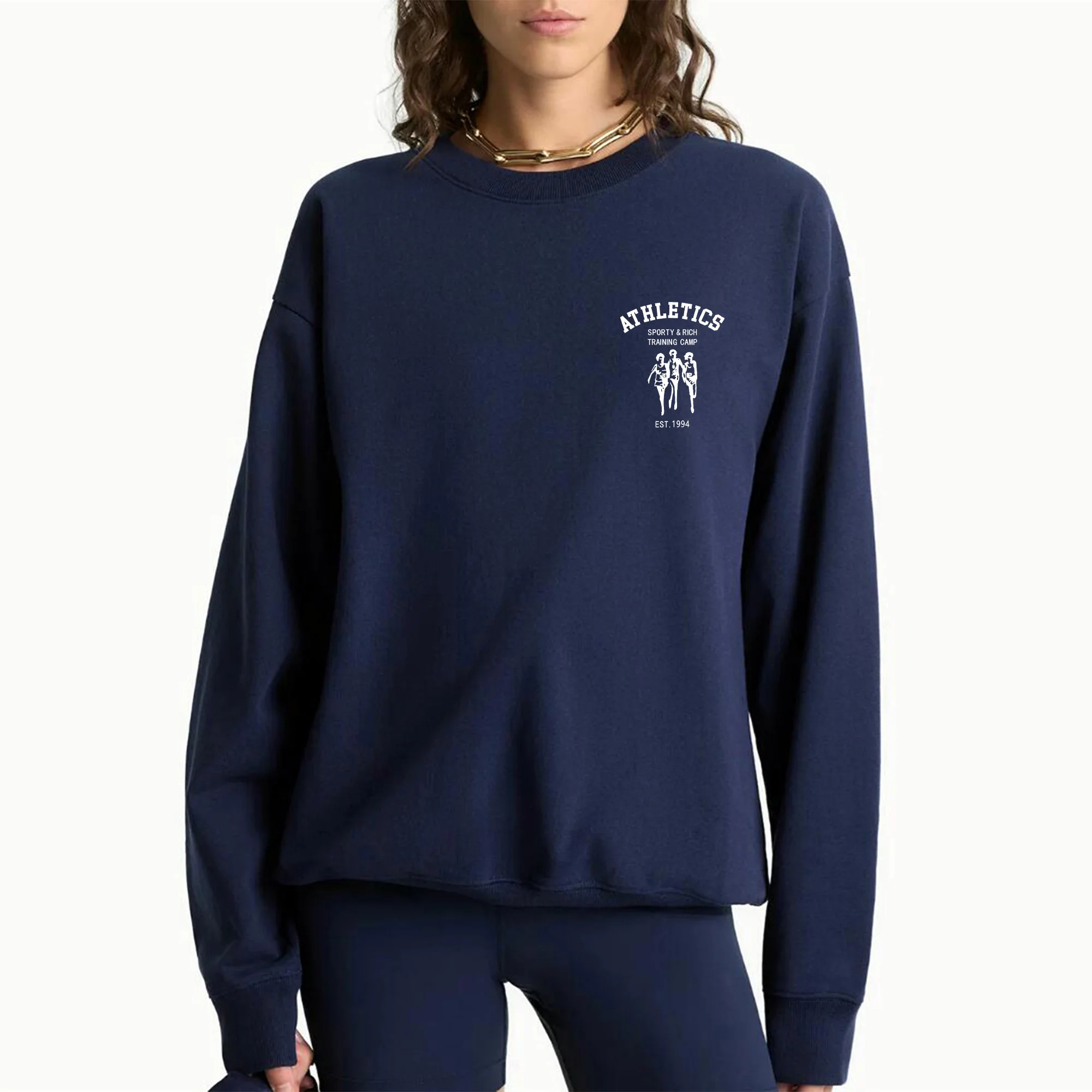 الأمريكية خمر نمط الرياضة نادي الطباعة بلوزات الإناث فضفاضة القطن عارضة البلوز الخريف طويلة الأكمام Crewneck البلوز