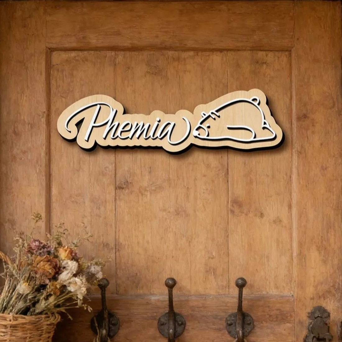 Personalized Wooden Name Sign Custom Plaque Rustic Animal Wall Decor Nursery Door Name Tag Hamster Themed Custom Keepsake Gift