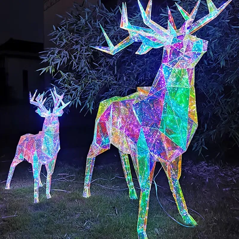 2025 Vintage fixtures Fantasy Color reindeer sculpture light LED Motif for street holiday lights outdoor christmas decoration