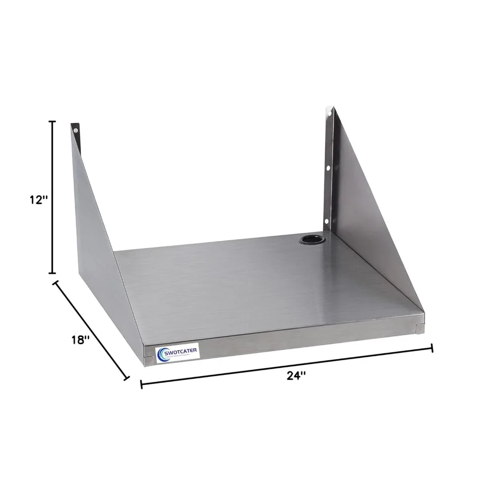 رف ميكروويف من الفولاذ المقاوم للصدأ عالي التحمل، 18 × 24 بوصة، سعة 200 رطل، رفوف معدنية مثبتة على الحائط للاستخدام التجاري