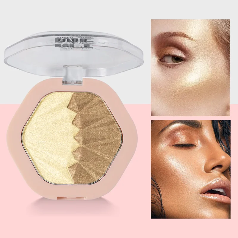 Hexagonal Two Color Shimmer Face Palette, Blendable Blush And Highlighter For Luminous Glow Look