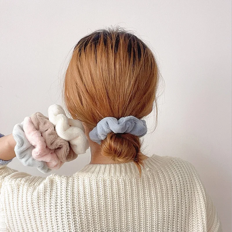 Winter Warm Soft Hair Scrunchies Vintage Plush Elastic Hairbands Hair Ties Multicolor Rubber Bands Women Girls Hair Accessories