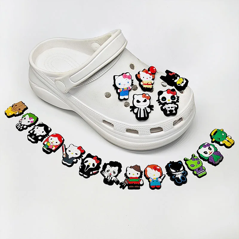 MINISO 18pcs Halloween Kitty Shoe Charms Decorations Accessories For Clogs Bogg Bag Bubble Slides Sandals