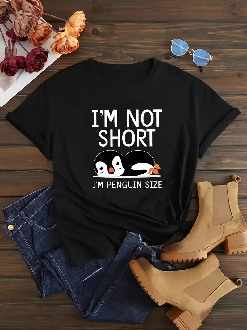 I'm Not Short I'm Penguin Size Cute Penguin Women'sFunny Designer shirt Short Sleeve Vintage Summer Graphic T-shirt