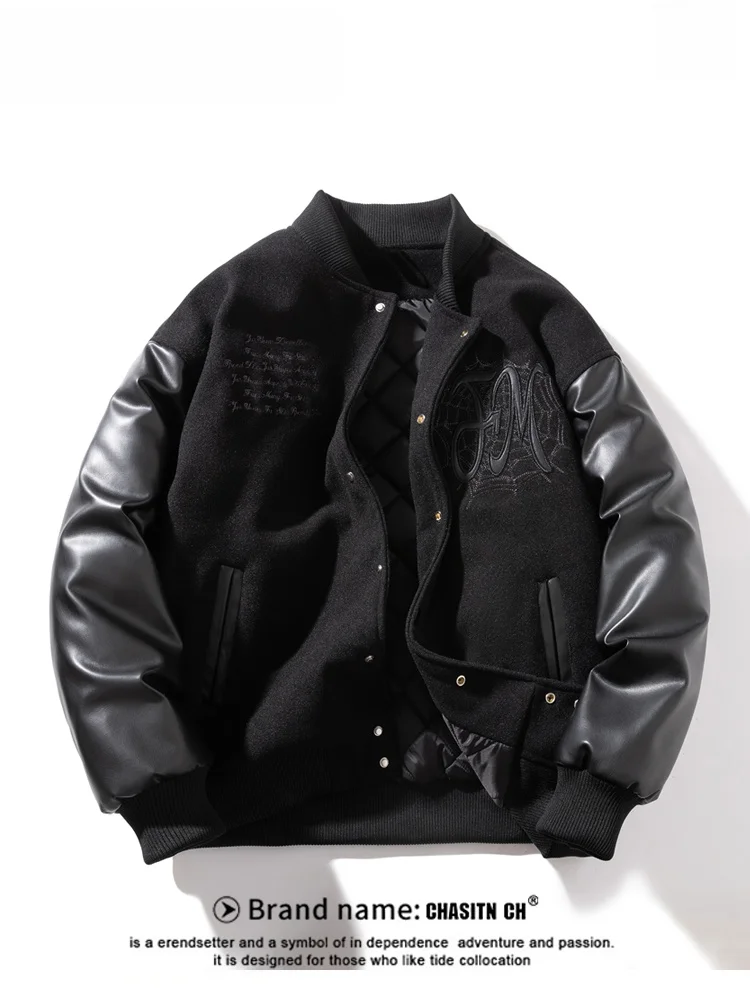 

American Sle Thiened Embroidered Cotton Jaet Men's Winter Faion Retro Loose Casual Cotton Coat Couple's Thiened Woo...