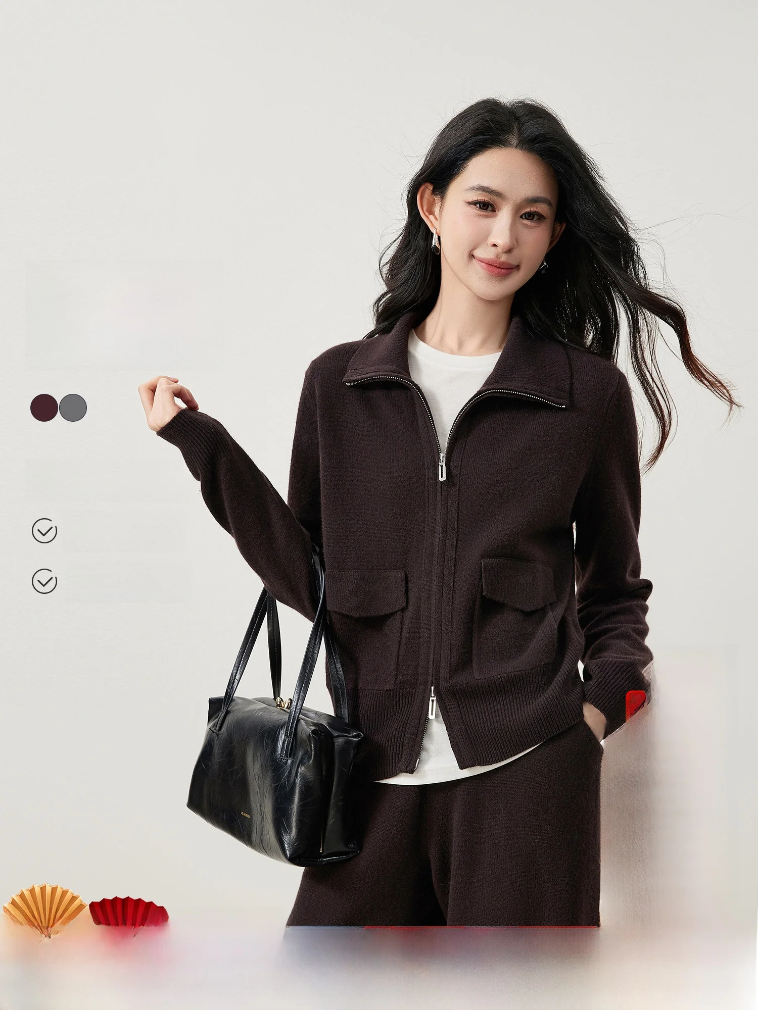 

Зимний шерстяной комплект для женщин: повседневный вязаный кардиган и брюки, костюм-двойка, удобный, с длинным рукавом, воротник-стойка