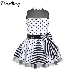 Kids Girls Polka Dots Sequins Ballet Tutu Mesh Dress Bowknot Figure Ice Skating Dress Princess Christmas Festival Dance Costume