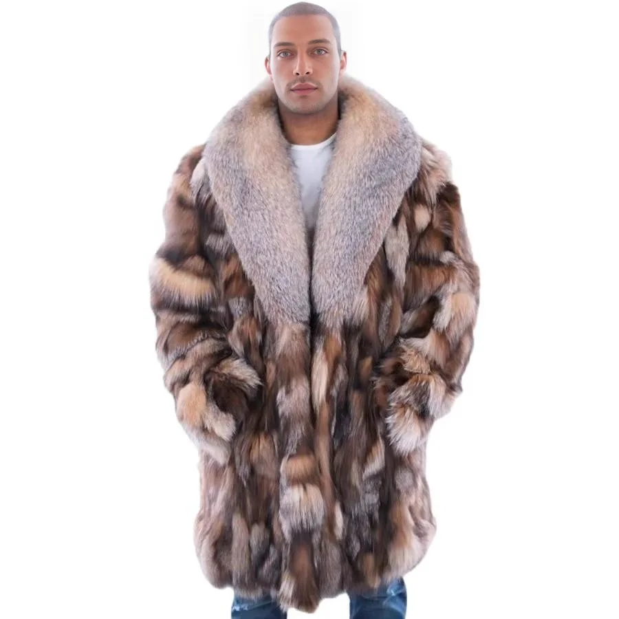 

Men's Real Fox Fur Jacket Winter Fluffy Fur Coats Warm Thick Jackets With Lapel Collar 2024 Free Shiping