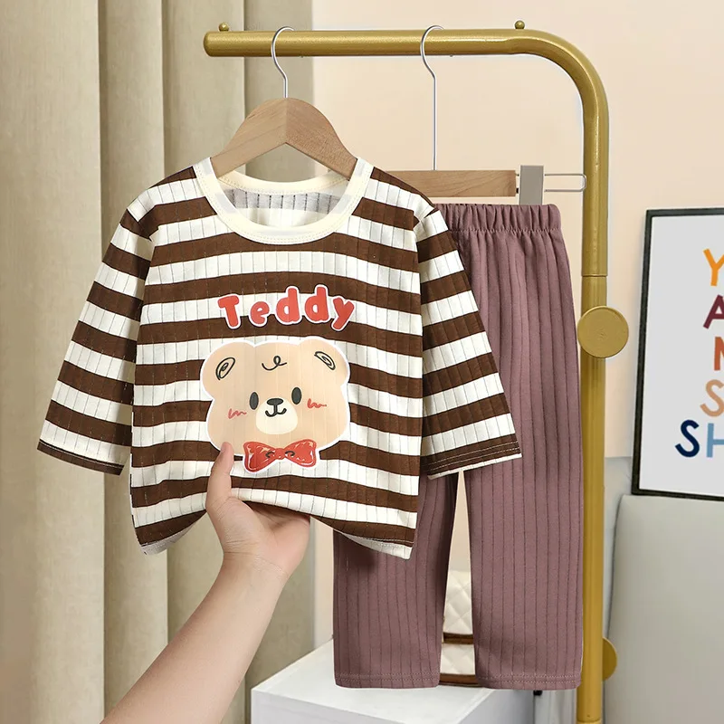 Early Spring Long Sleeve Underwear Thin Cotton Home Clothing For 1-4Years Old New Style Baby Cartoon Print Sleepwear 2 Piece/Set