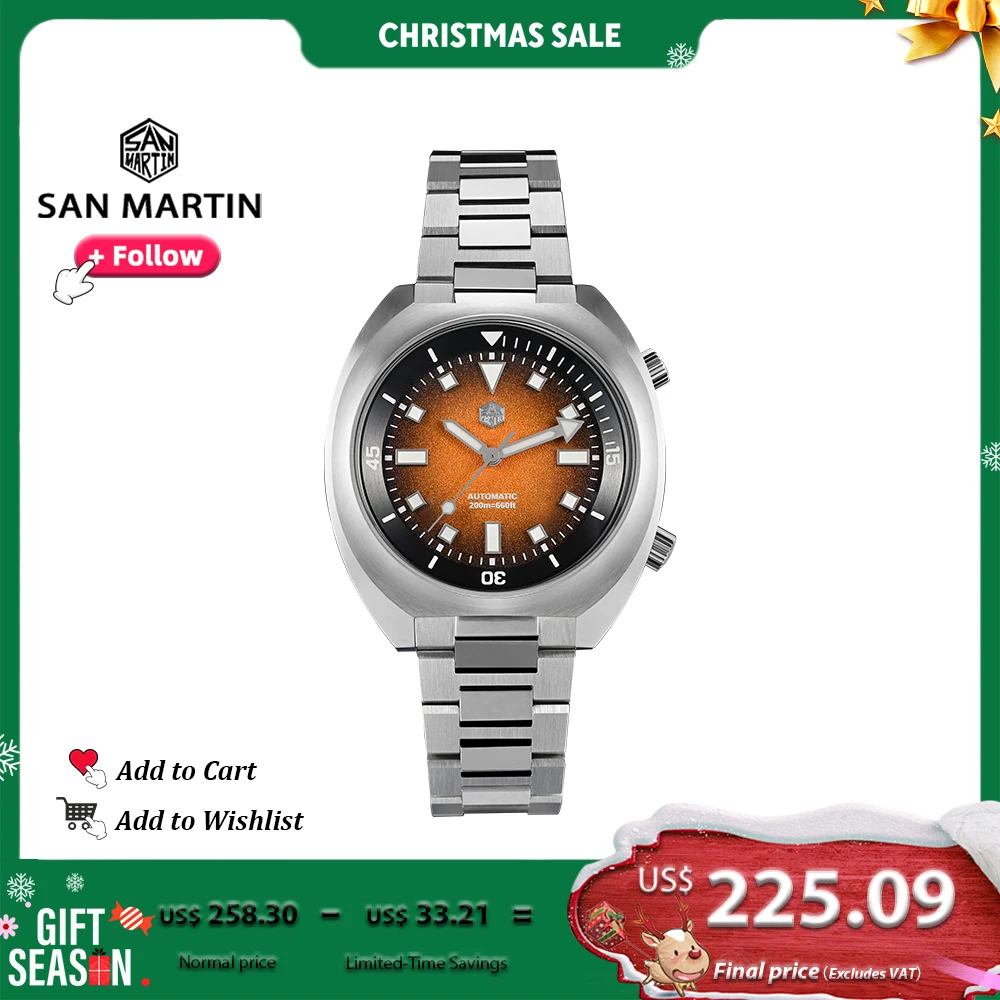 

San Martin 42mm Men Diver Watch YN55 Stainless Steel Automatic Mechanical Diving Compressor Watches Waterproof 20bar SN0066