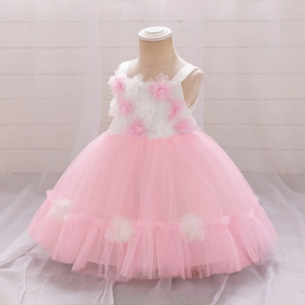 Toddler Girls Party Dresses Flower Stickers Camisole Tulle Princess Dress Baby Birthday Party Gala Gown Flower Girl Vestidos