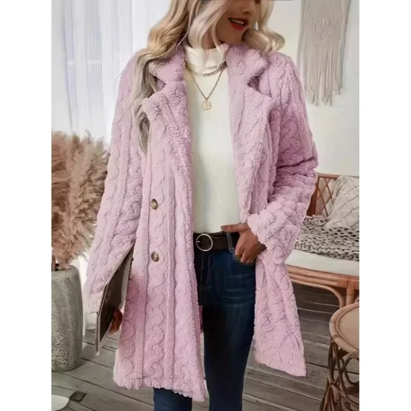 Autumn Winter Women Elegant Solid Color Fuzzy Lapel Coat Warm Casual Soft Zipper Jacket Plush Overcoat Female Fluffy Outwear