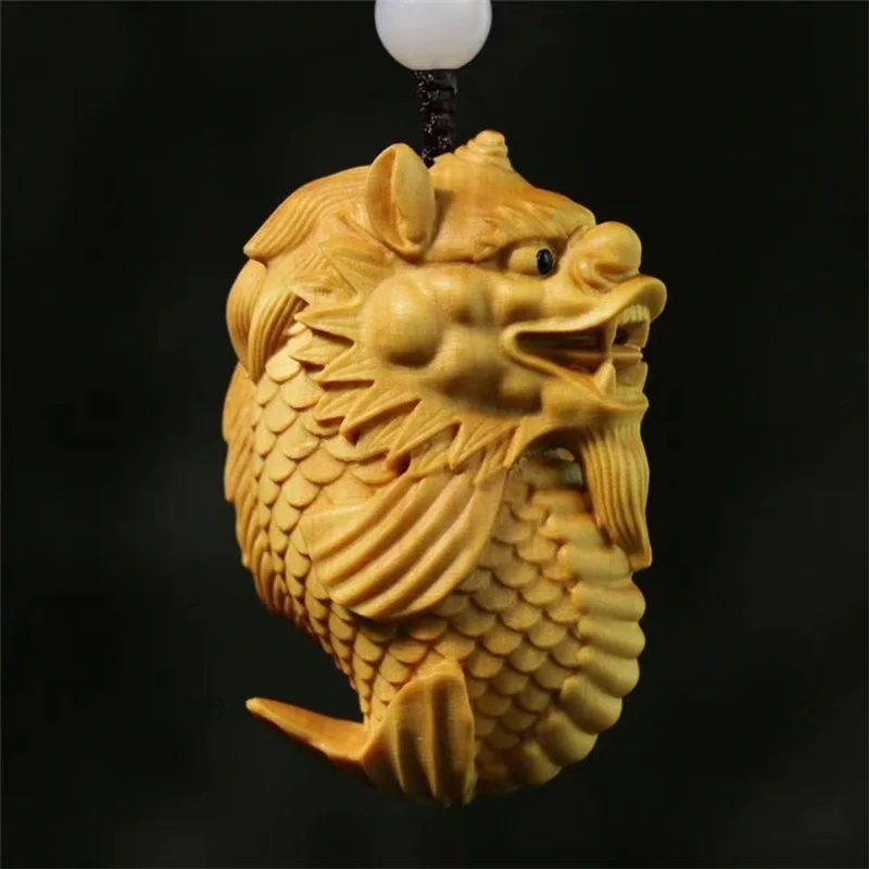 

Mai Chuang/ Hand Carving/ Boxwood Lucky Dragon Head Fish Necklace Pendant Fashion Jewelry Accessories Men Women Couple Gifts