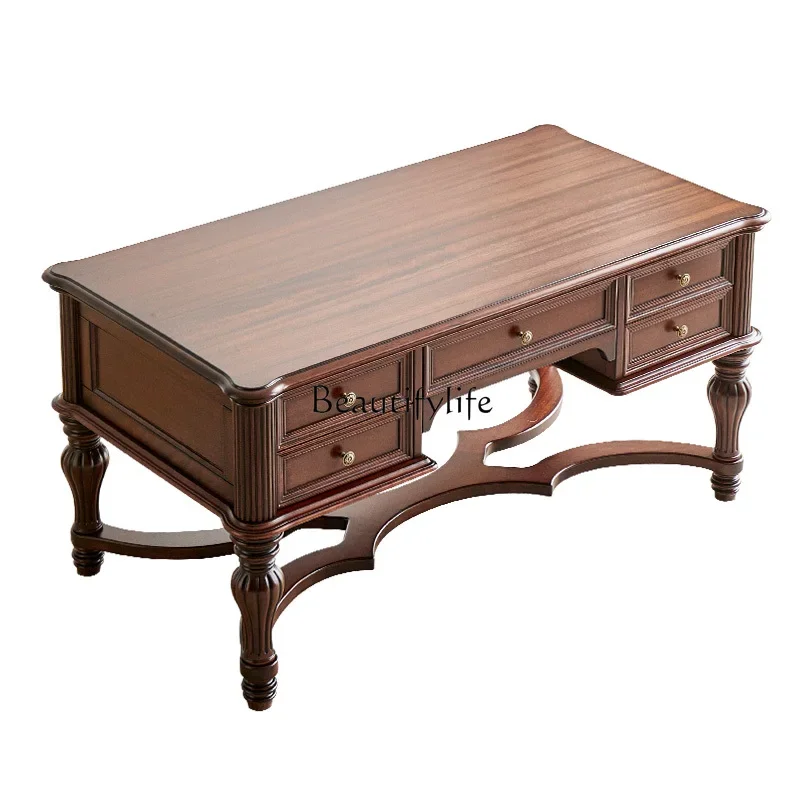 

ls 04American solid wood desk and chair combination high-end black walnut study furniture