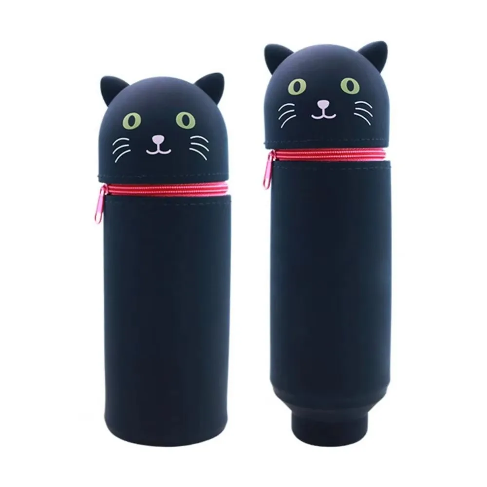 High Quality Cartoon Pencil Case Silicone Animal Shape Pen Pouch Foldable with Zipper Stationery Storage Bag